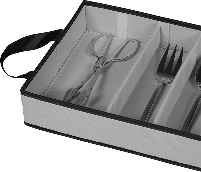 Flatware Storage Case - Durable 5 Compartment Silverware Storage Container Box with Removable Lid and Easy to Carry Handles - Large Capacity Keeps Your Cutlery Organized & Protected - Gray