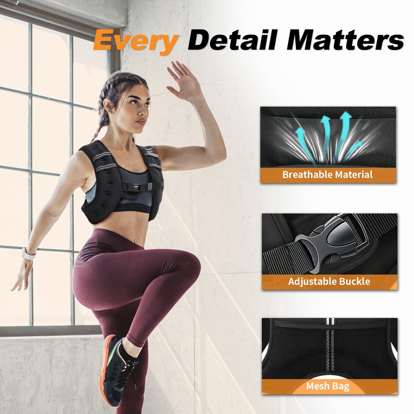 VBSD Weighted Vest Woman 8LB Weight Vest for Women Men Body Weight Vests for Walking Strength Training Running Workout Jogging Fitness Black