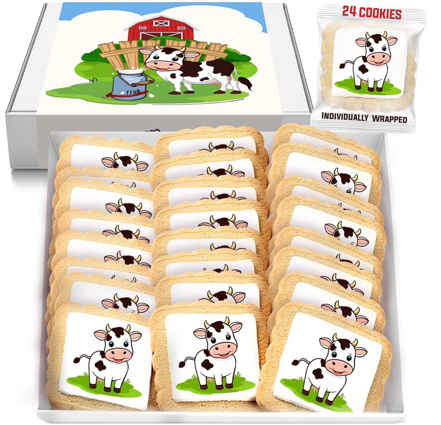 Cow Cookies 24 Pack | Birthday Party | Peanut & Nut Free Individually Wrapped