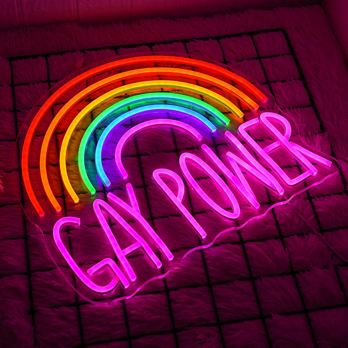 Lmsignly Gay Power Neon Sign Rainbow Neon Light For Wall Decor Dimmable Pink Letter Neon Light Sign For Gay Bar Prideclassroom Decor Bedroom Living Room Club Nursery Christmas Gift