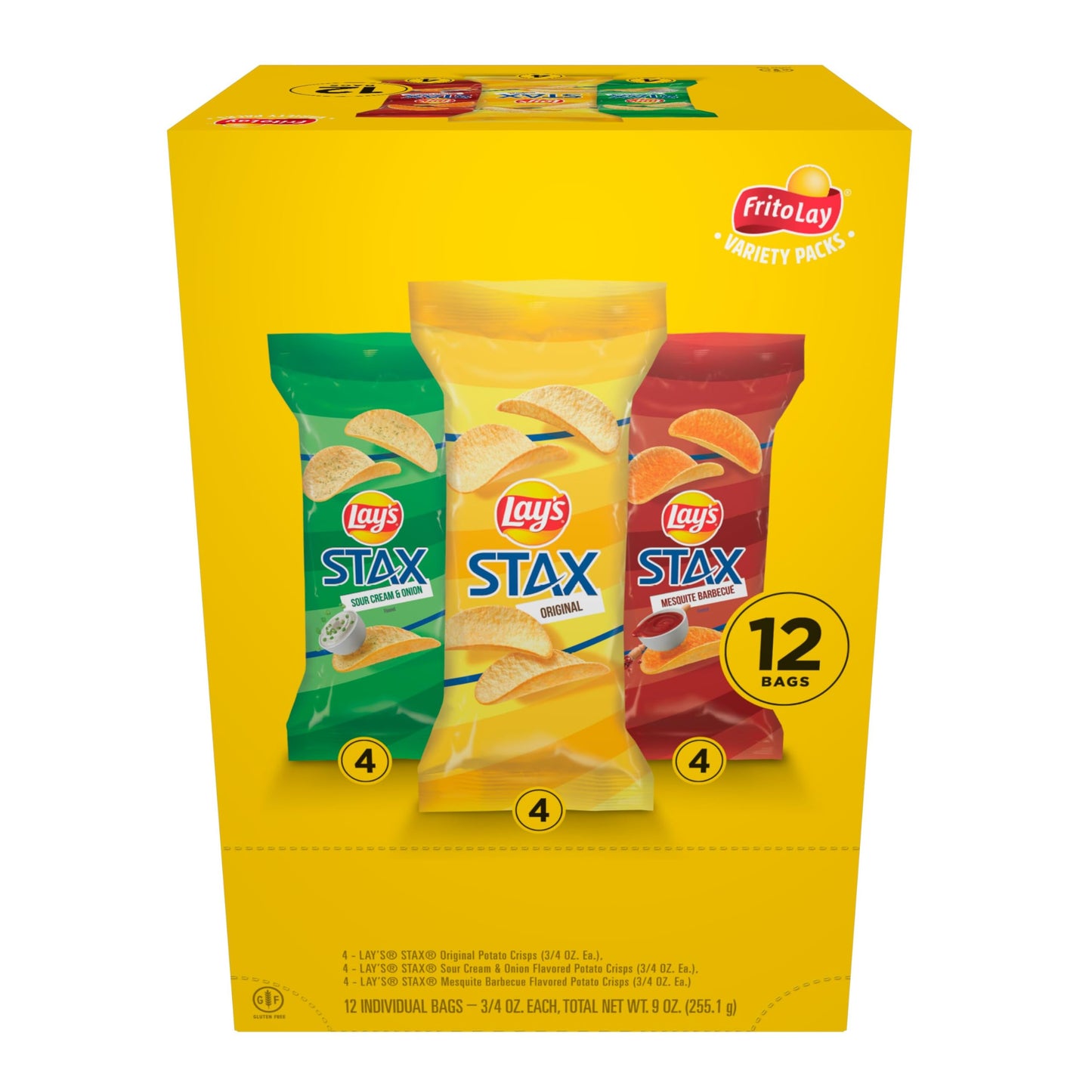 Lays Stax Potato Crisps Chips Variety Pack Gluten Free 0.75 Oz Canisters 12 Pack