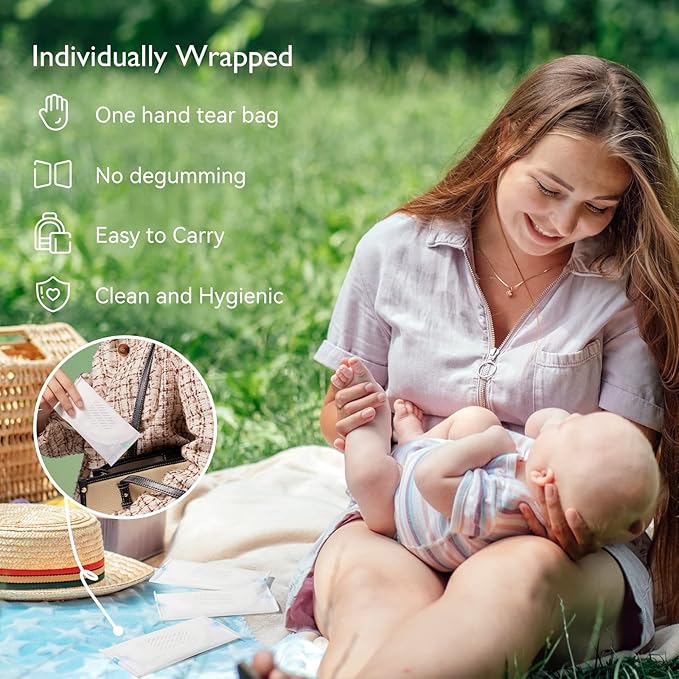 Momcozy Bamboo Fiber Disposable Nursing Pads, 100% Natural Materials and 100% Biodegradable, Skin Contacts Only Most Natural Materials, for Sensitive Skin, Individually Packaged(120 Count)