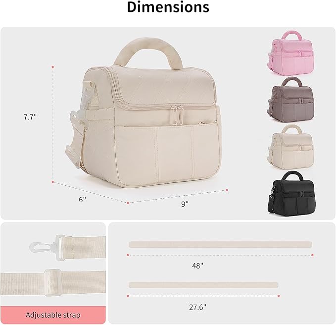 Insulated Lunch Bags, Cute Quilted Lunch Box for Women, Lightweight Puffy Padded Waterproof Lunch Tote, Reusable Lunch Cooler for Work Picnic Travel