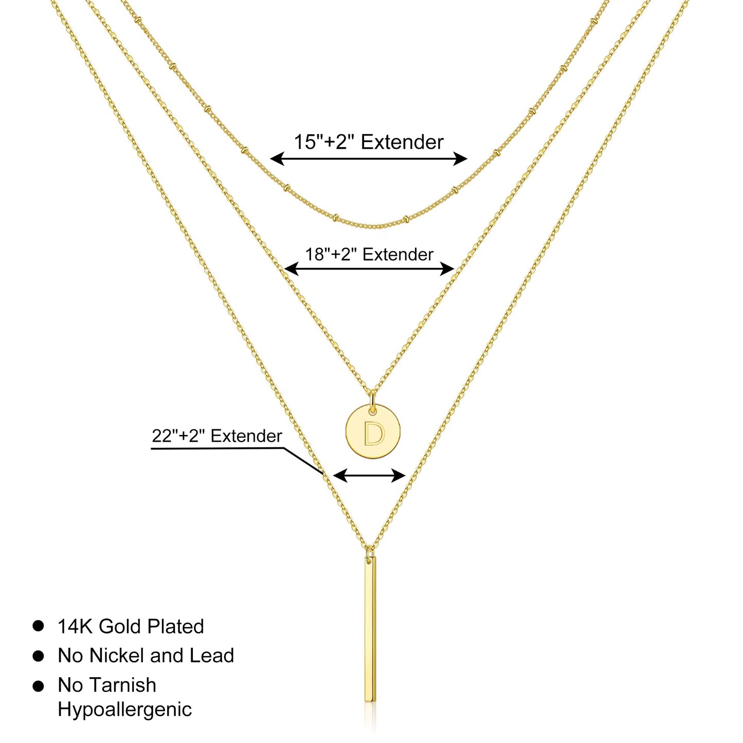 Vjoypro Layered Gold Initial Necklaces for Women, 14K Gold Plated Pendant Initial D Letter Layering Bar Necklace GoldY-Necklaces