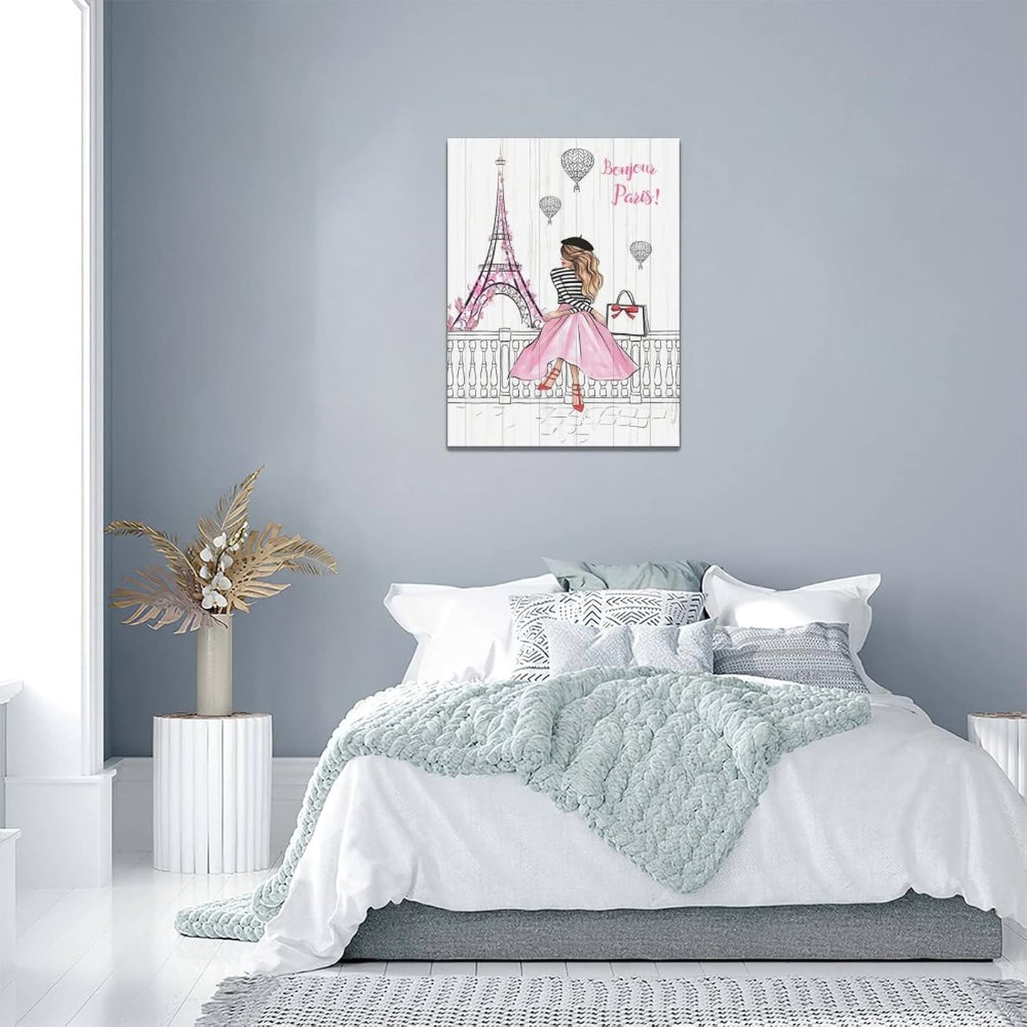 Pink Eiffel Tower Wall Art Romantic Paris Fashion Women Canvas Wall Decor Butterfly Eiffel Tower Picture Painting Print Modern Atwork For Girls Women Room Bathroom Office Framed Ready to Hang 12"x16"