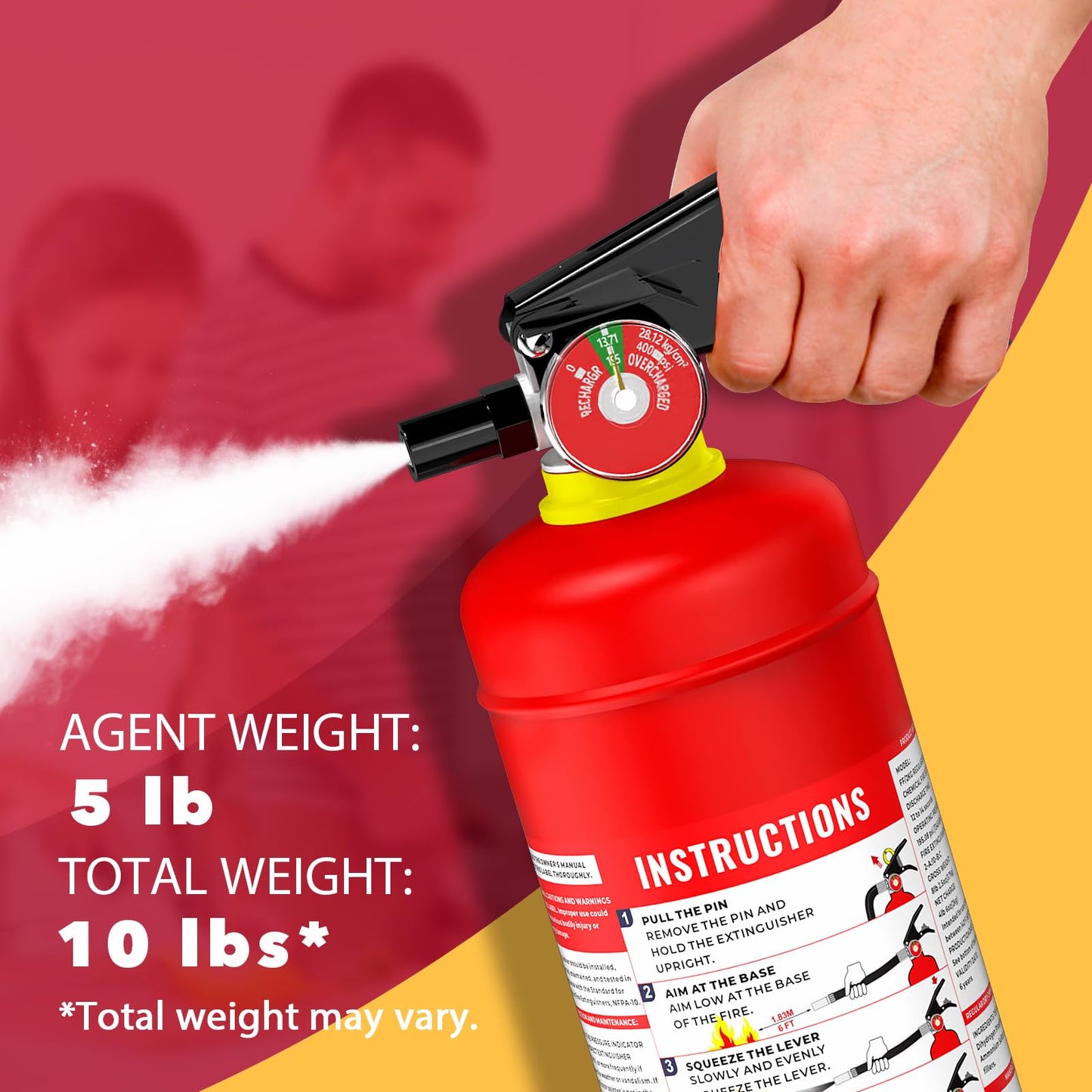 Ougist ABC Dry Powder Fire Extinguisher, 5 lb – 2-A:10-B:C Rated for Home, Office & Vehicle, Quick Release, Easy-Grip Handle, Ideal for Electrical & Grease Fires, Car Extinguisher, Model FF2KG