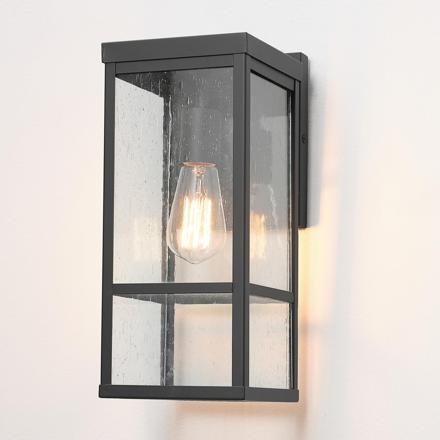Globe Electric 44802 1-Light Outdoor Wall Sconce, Metal, Matte Black, Seeded Glass Shade