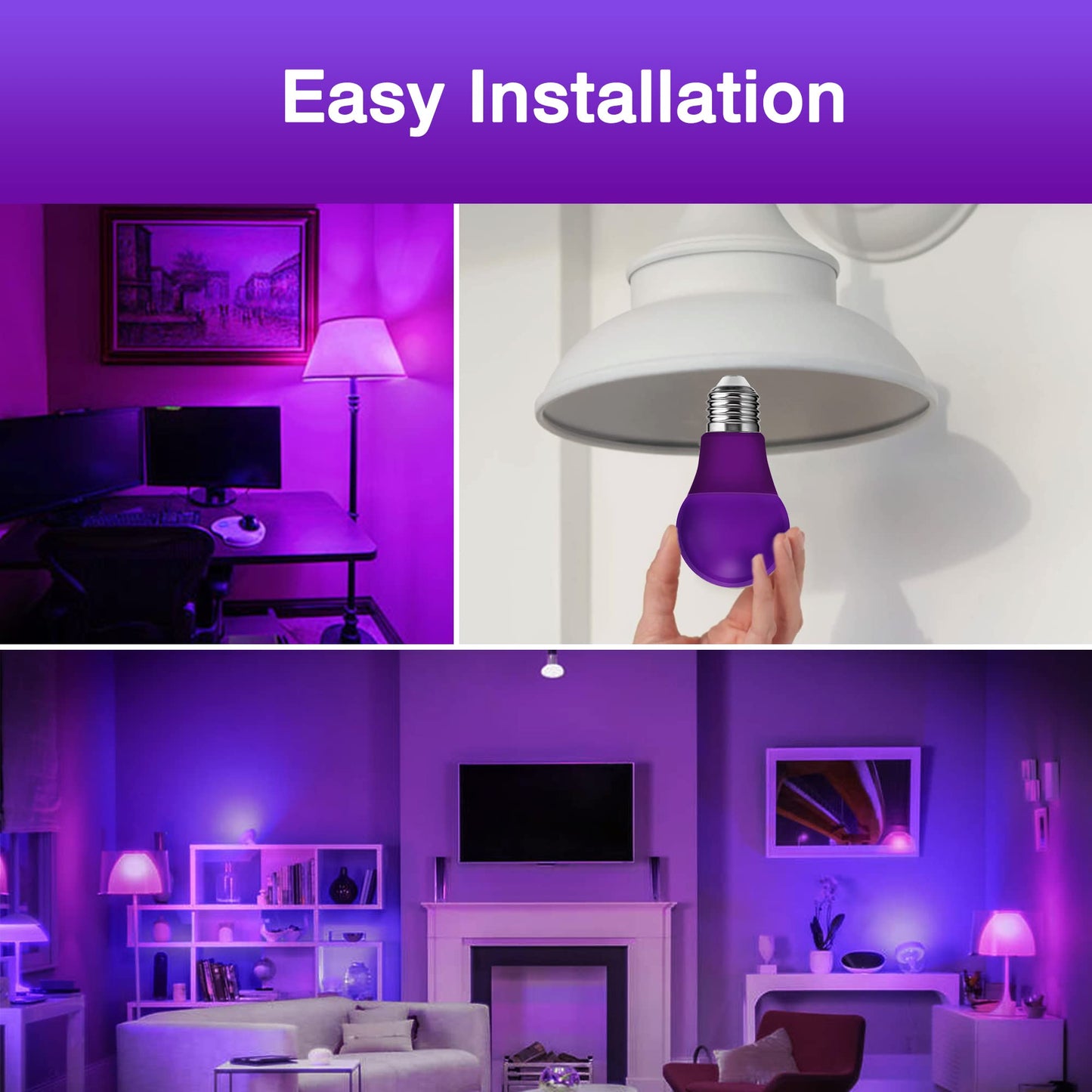Purple Light Bulb 5W (40W Equivalent) E26 Base A15 Led Purple Bulb Party Decoration Porch Home Lighting Holiday Lighting Decorative Illumination Non-Dimmable 2 Pack