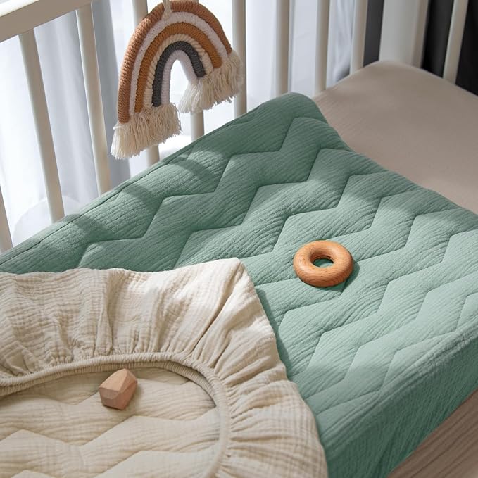 lulumoon Muslin Changing Pad Cover: Baby Cotton Quilted Changing Table Cover - Soft Changing Pad Sheets for Boys Girls