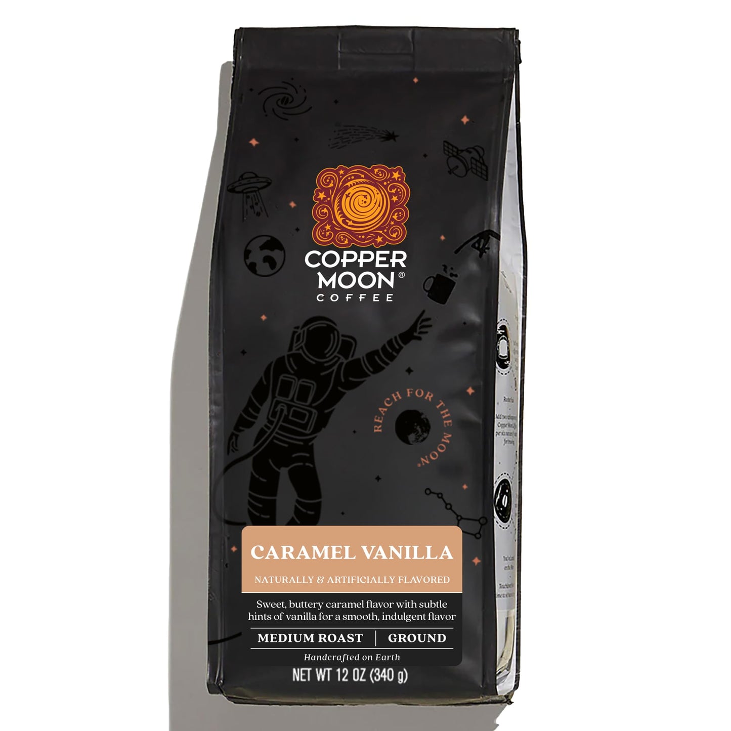 Copper Moon Medium Roast Ground Coffee Caramel Vanilla Blend 12 Ounce Bag