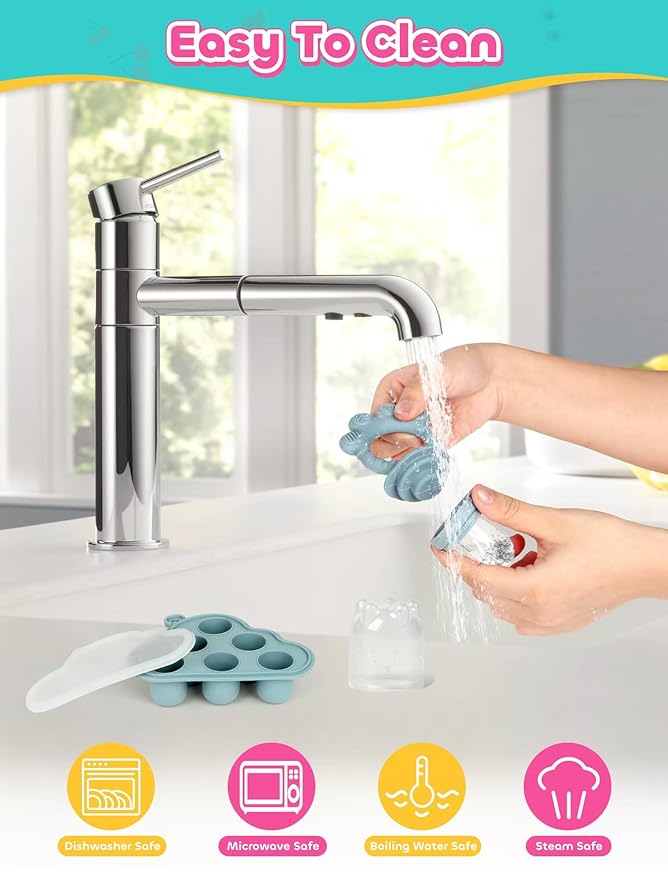 Baby Popsicle Molds & Food Feeder Set, Baby Fruit Feeder for Infant Teething Relief & Safe Infant Self Feeding 4 Months+ Starting Solids for Essentials (Green+Beige)