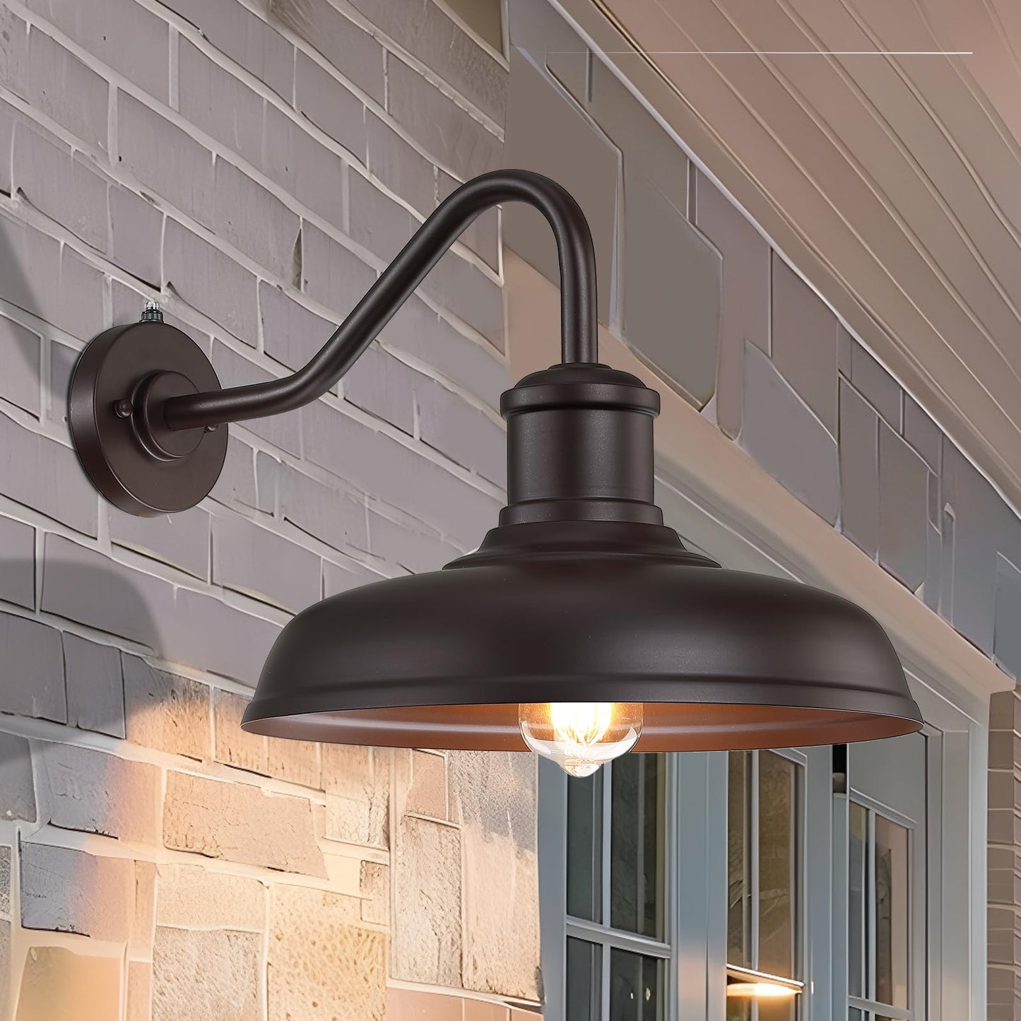 Myhxq 13.8 Large Dusk To Dawn Outdoor Gooseneck Barn Light 2-Pack Outdoor Wall Sconce Farmhouse Exterior Light Wall Lighting Fixture Industrial Lantern For Porch Entryway Garage Brown