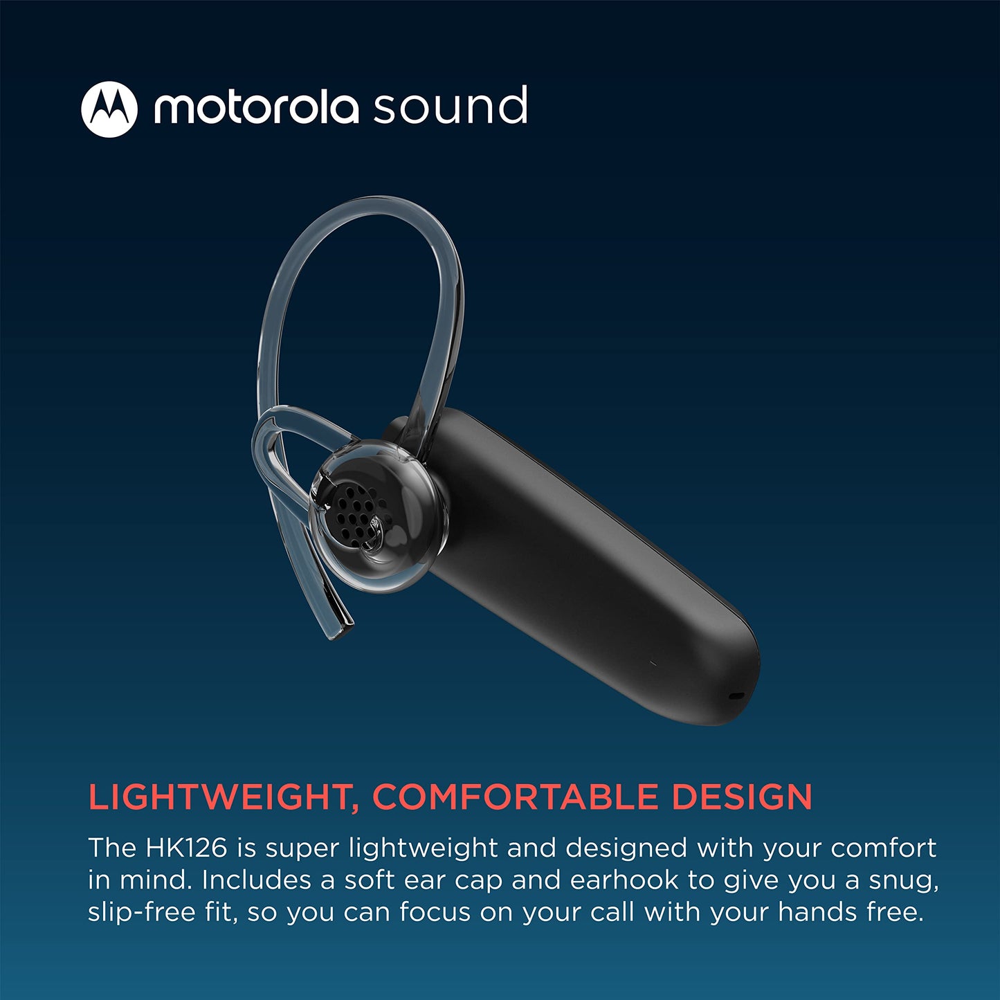 Motorola Sound HK126 Bluetooth Earpiece - Wireless Mono Headset, 8-Hour Talk Time, Voice Assistant, Black