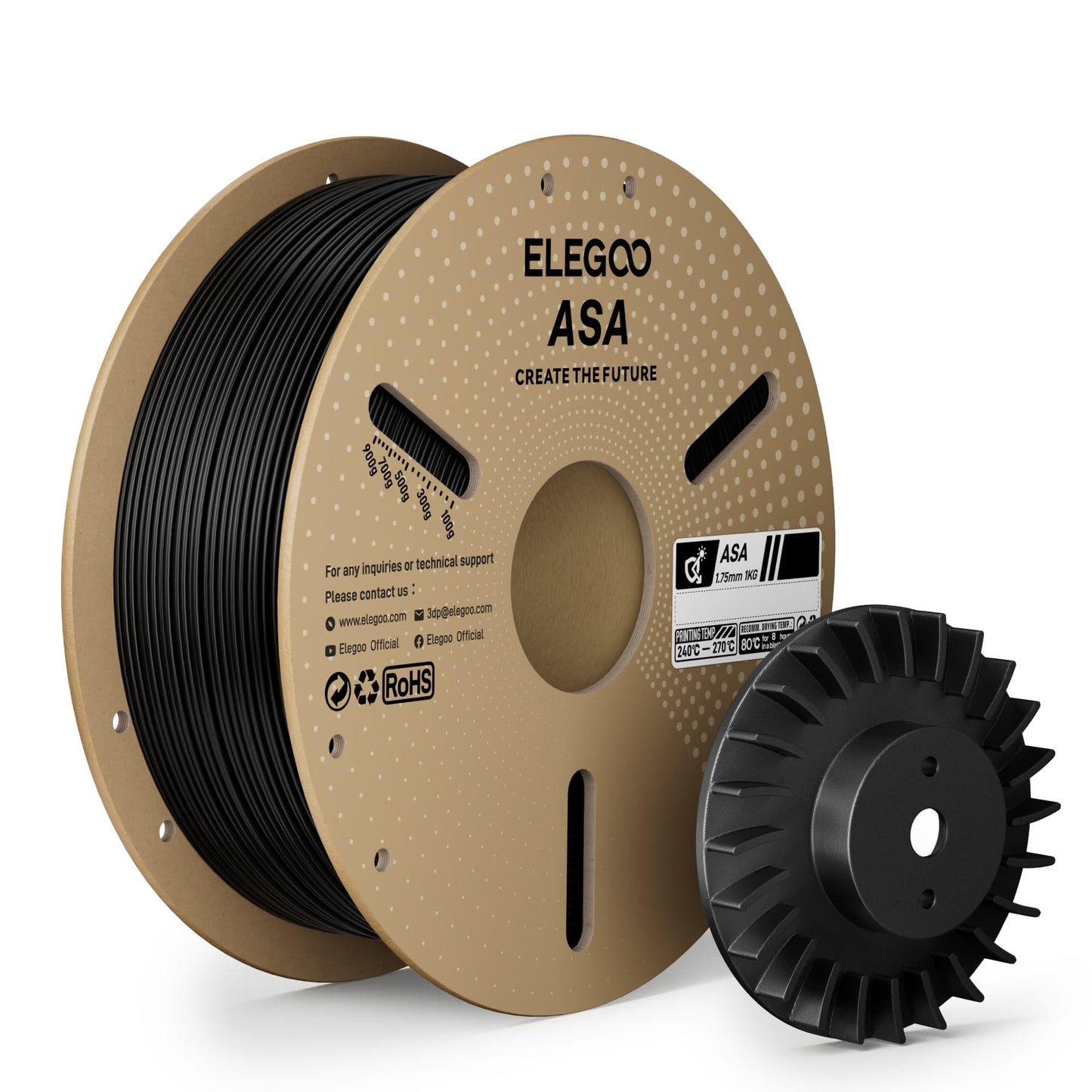 ELEGOO ASA Filament 1.75mm Black 1KG, UV & Weather Resistant 3D Printer Filament for Outdoor Functional Parts, High Impact Stren