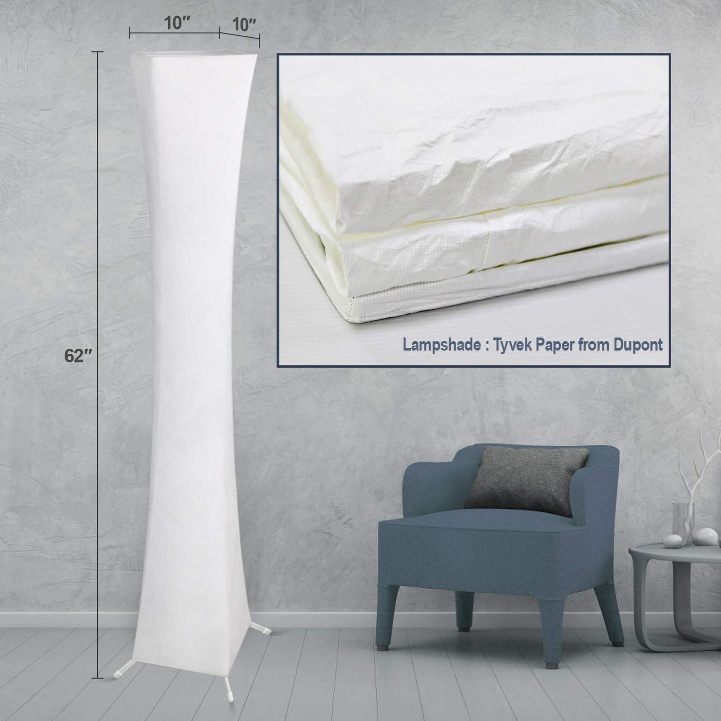 Yinghuochong LED Floor Lamp - Dimmable, 61in Tall, 3 Color Temperature, Remote & APP Control, Modern Square Design