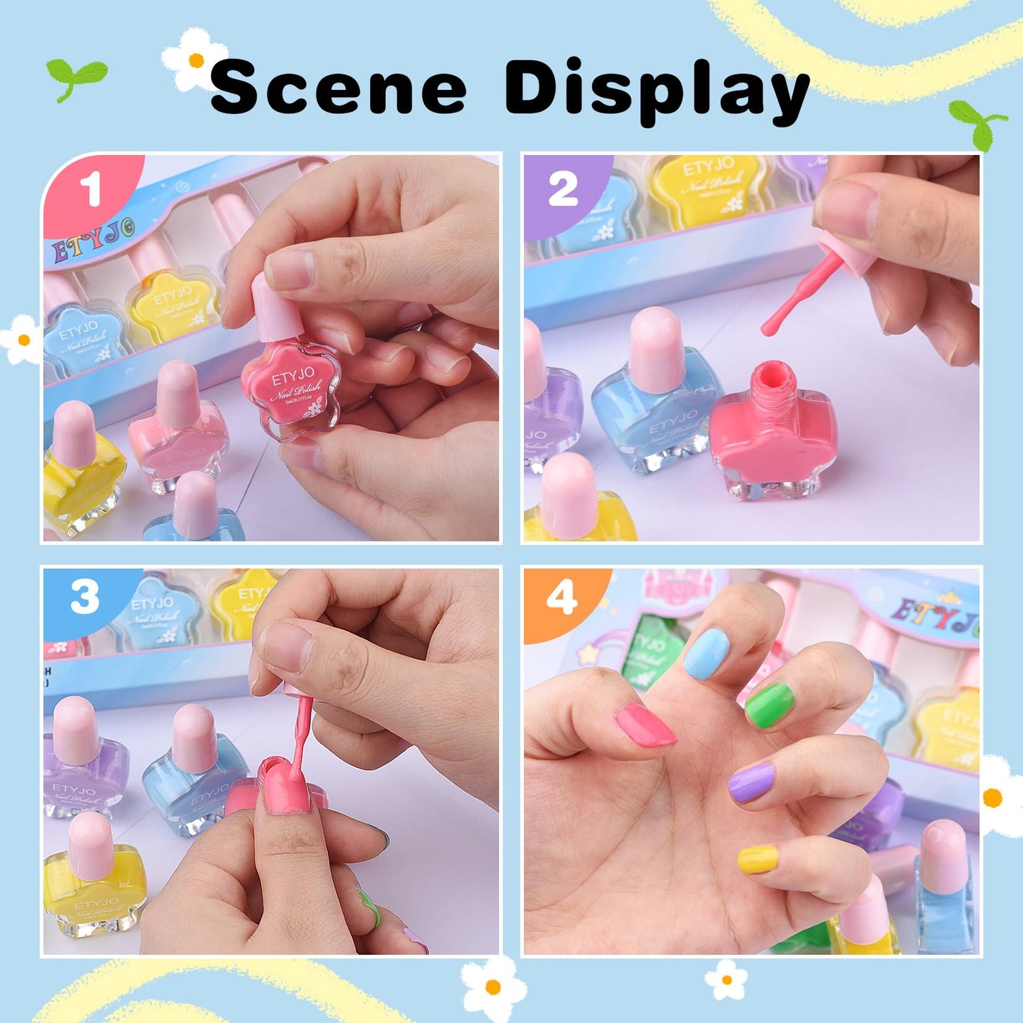 ETYJO Kids Nail Polish - Non-Toxic Nail Polishs Set, Quick Dry Water Based Nail Polish for Kids, Peelable Nail Polishs for Toddl