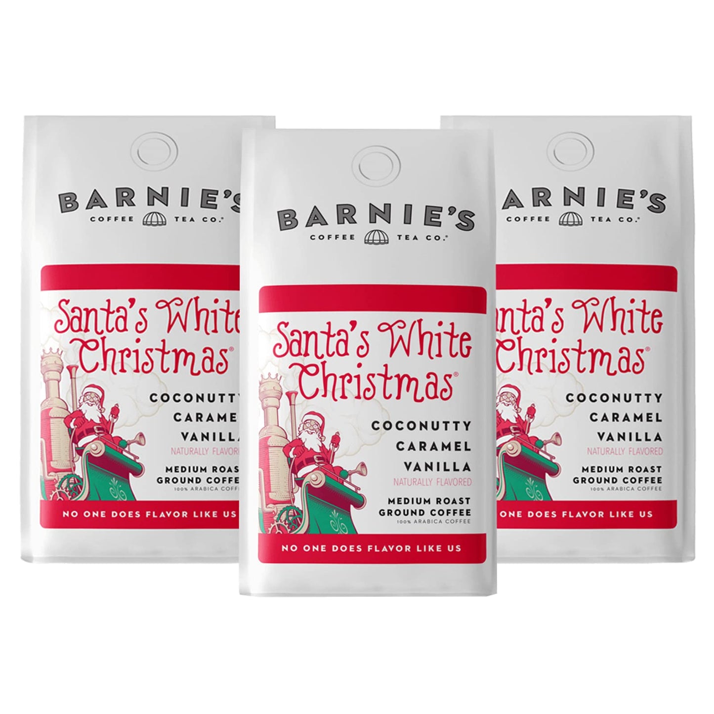 Barnies Santas White Christmas Ground Coffee with Coconut Caramel and Warm Vanilla Flavors Medium Roasted Arabica Coffee Beans 12 oz Bag (Pack of 3)
