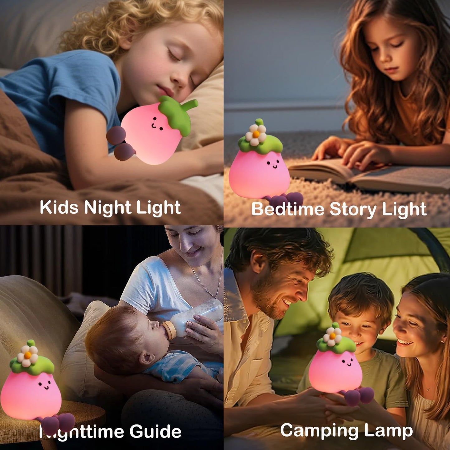 Led Turtle Night Light For Kids 3 Level Dimmable Nightlight 7 Colours Cute Lamps Silicone Squishy Light Up Turtle Rechargeable Bedside Touch Lamp For Bedroom Decor Boys And Girls Gifts (Eggplant)