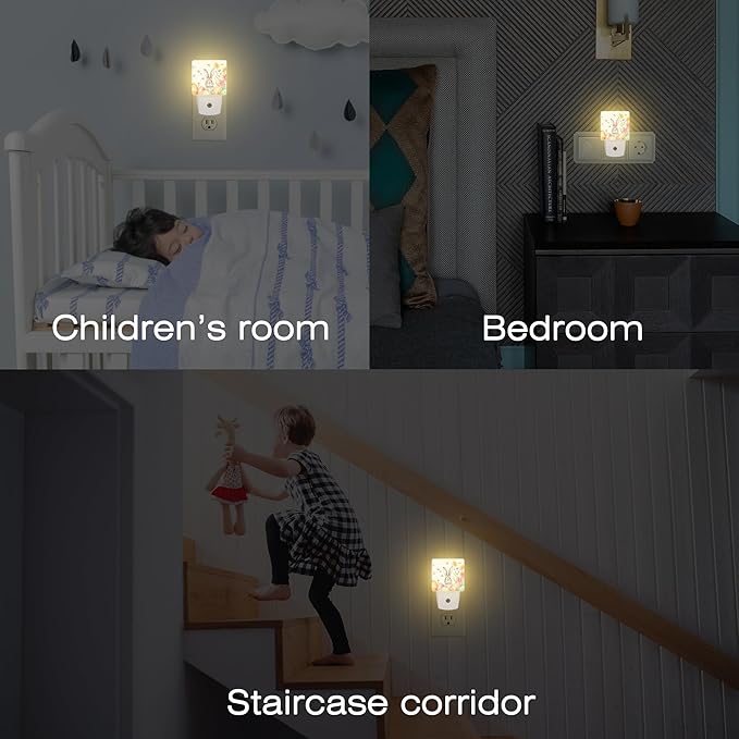 Cute Easter Bunny and Eggs Night Light, Easter Rabbit and Flowers Dusk to Dawn Night Light Plug in, 0.5w Energy Saving Sleep Friendly NightLight for Kids Boys Girls Home Decor