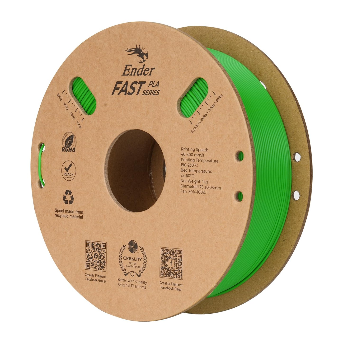 Creality High Speed PLA Filament 1.75mm, 3D Printer Filament for 300mm/s Printing, Rapid PLA Filament No-Tangling, Dimensional A