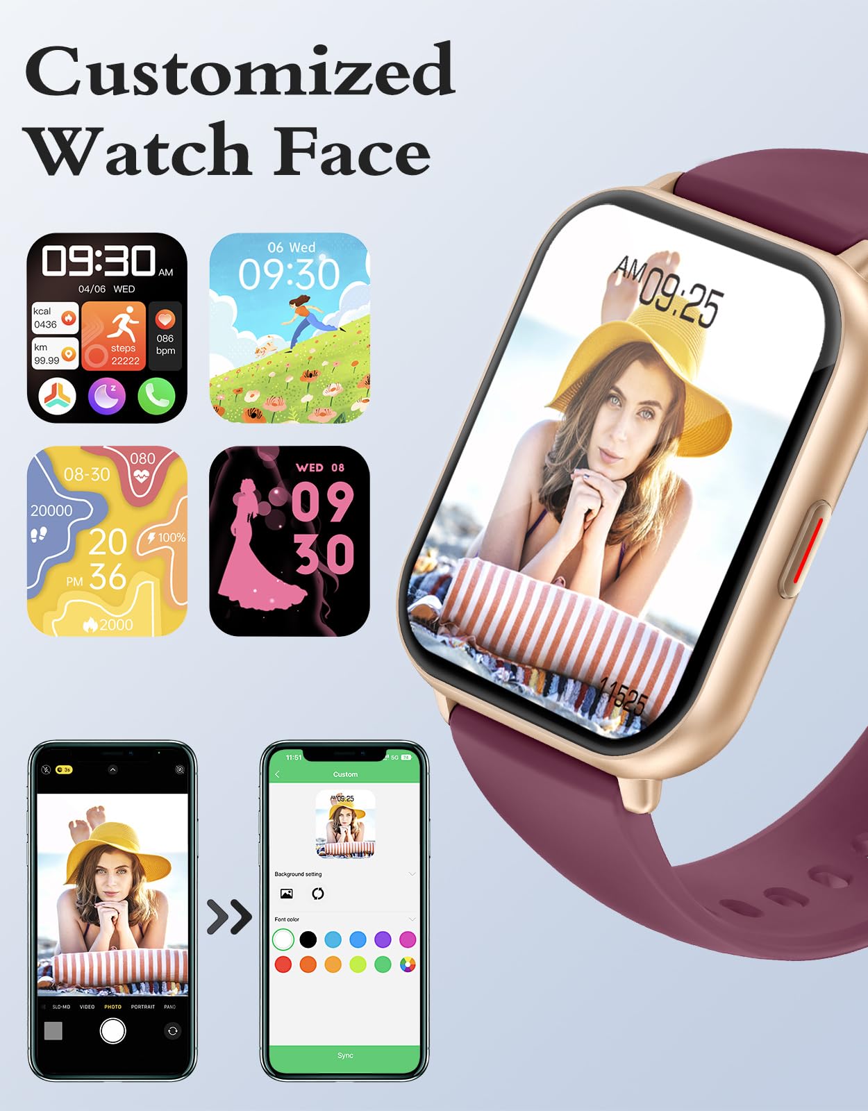 RUIMEN Smart Watches for Men Women (Answer/Make Calls, 2 Bands Included), 1.8" Smartwatch for iOS/Android Phones, Fitness Tracker Heart Rate/Sleep Monitor Digital Watch Waterproof Purple