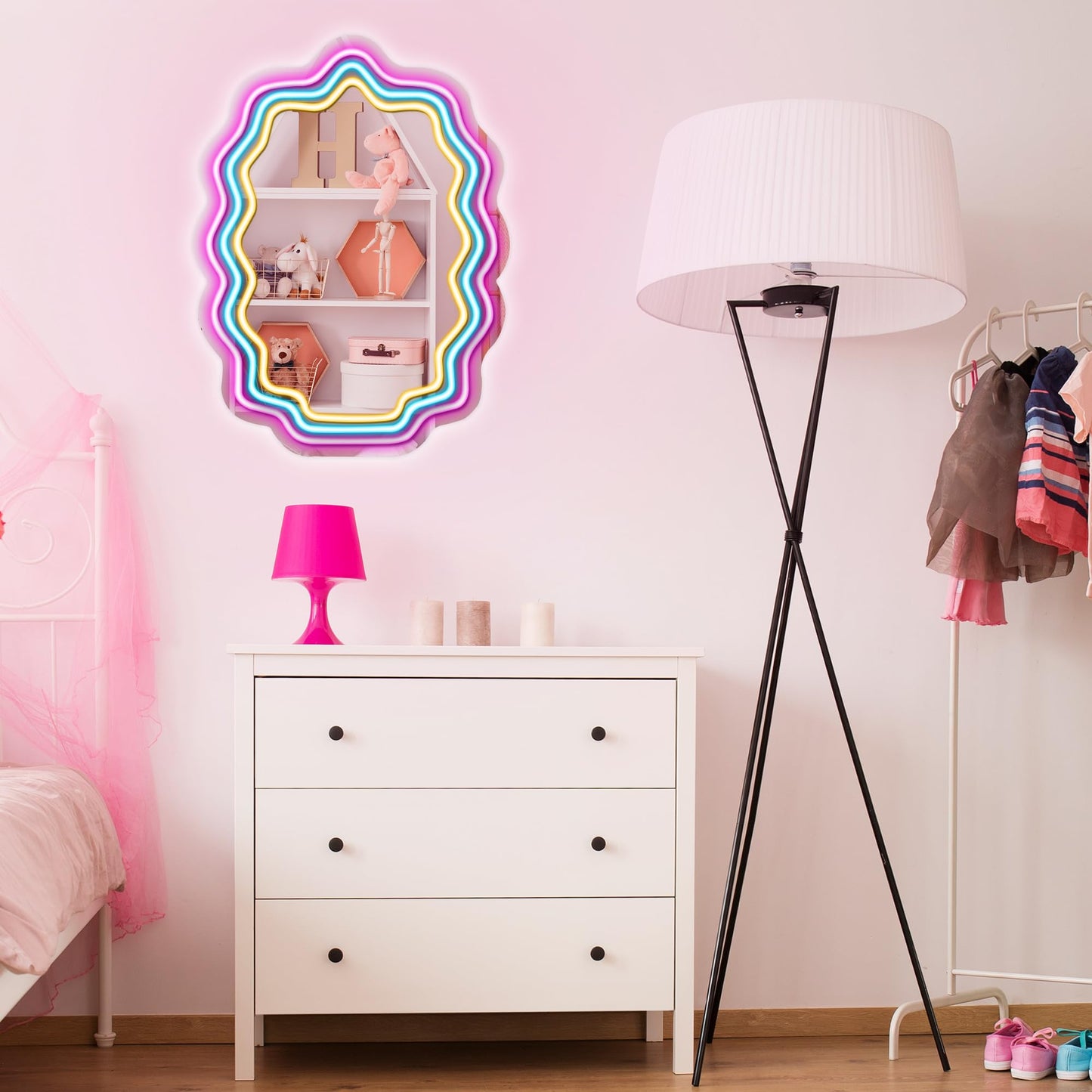 Kavaas LED Wave Mirror, 16.9in x 12.7in, Wavy Neon for Bedroom, Best Gift for Teen Girls
