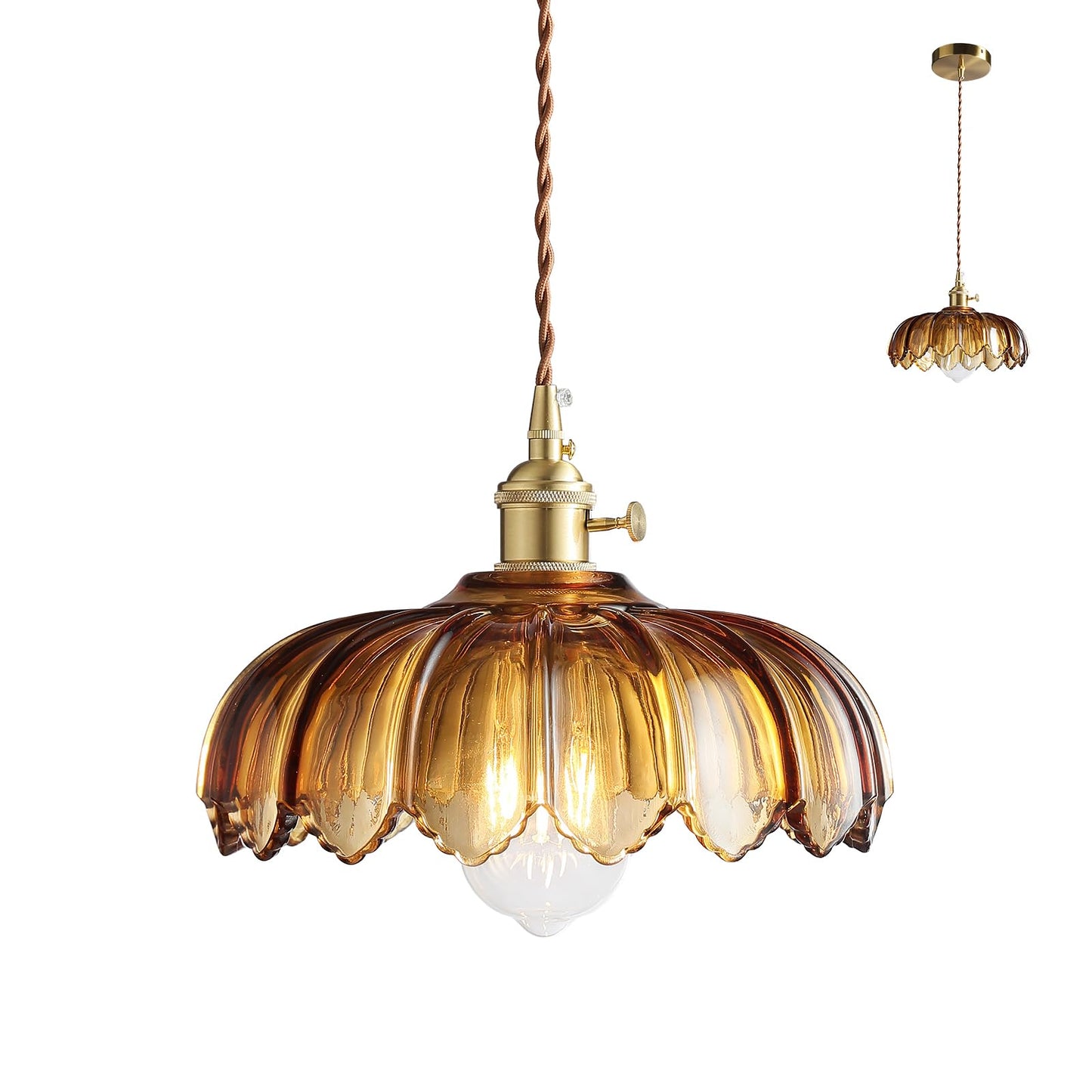 Xzhgcee Pendant Lights Kitchen Island: Amber Glass Hanging Light Fixture With Rotating Switch E26 Base - Modern Lighting For Dining Room Bedroom & Living Room