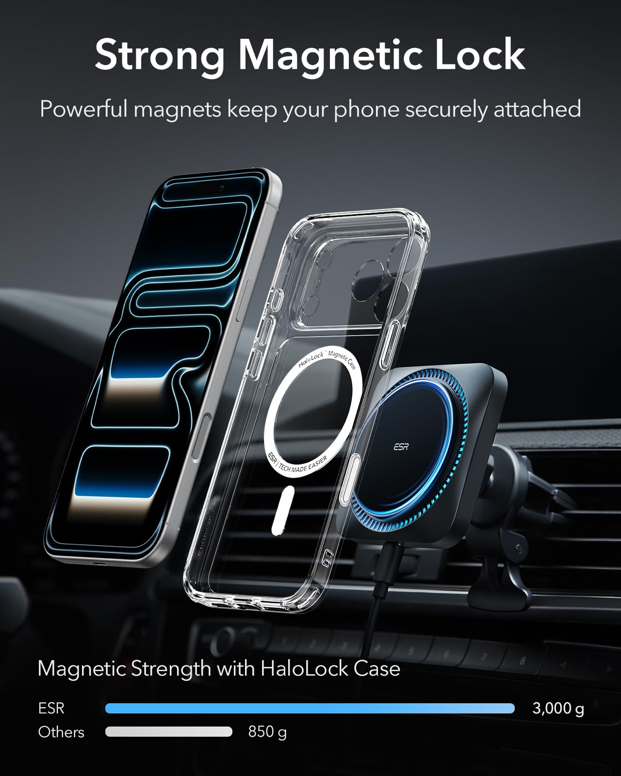 Esr For Magsafe Car Mount Charger With Cryoboost, Phone Cooling Magsafe Car Charger, Magnetic Wireless Car Charging, Air Vent/Da