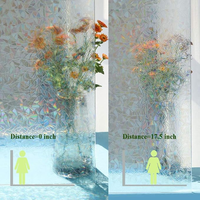 3D Prism Window Film,Transparent Decorative Glass Film Window Door Tint,Rainbow Effect Static Cling Heat Control Anti UV for Kitchen,Dining Room,Bedroom,Living Room,17.5 inches by 78.7 inches