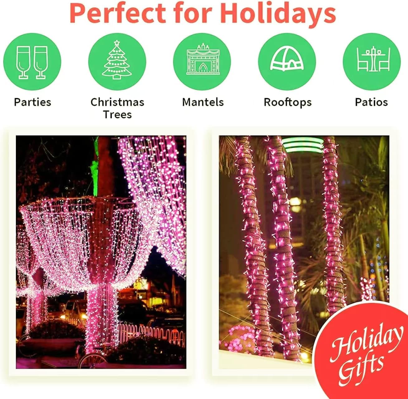 Lamphome Pink Christmas ValentineS String Lights 100 Mini Incandescent Fairy Light Decor 20 Ft Green Wire Indoor & Outdoor Party Patio Bedroom Xmas Tree Garland Easter Holiday Decoration