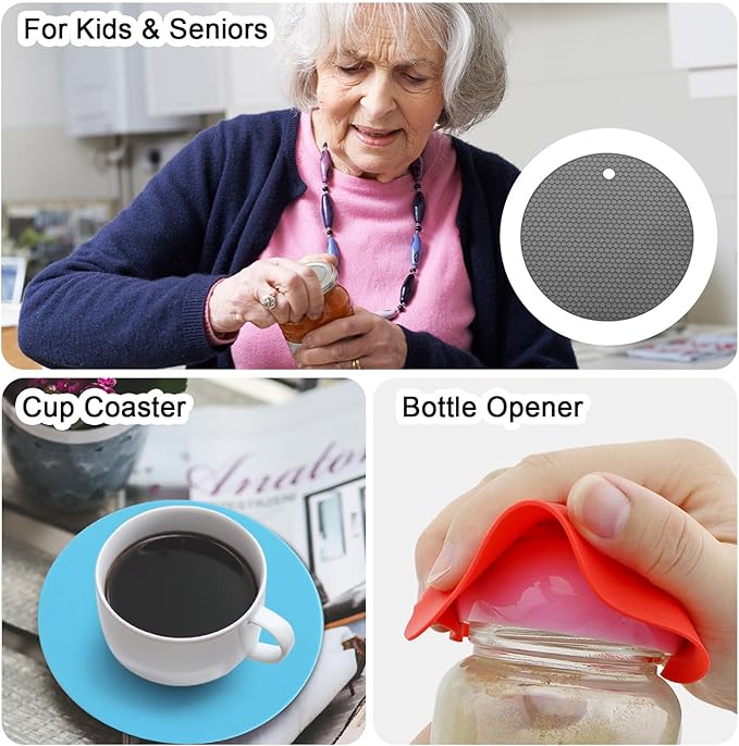 uxcell 3pcs Silicone Jar Opener Pads, 17.5cm/7" Texture Can Opener Multipurpose Round Bottle Lid Opener Non-Slip Coasters for Weak Hands Seniors Children, Gray