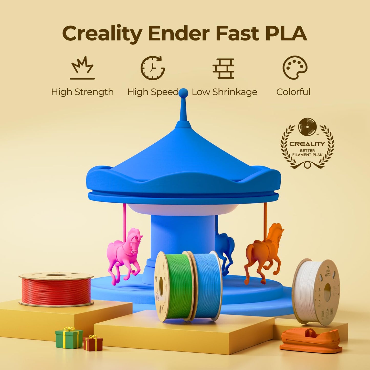 Creality High Speed PLA Filament 1.75mm, 3D Printer Filament for 300mm/s 3D Printing, Rapid PLA Dimensional Accuracy +/- 0.02 mm 1Kg Cardboard Spool(2.2lbs) for FDM 3D Printers (Orange)
