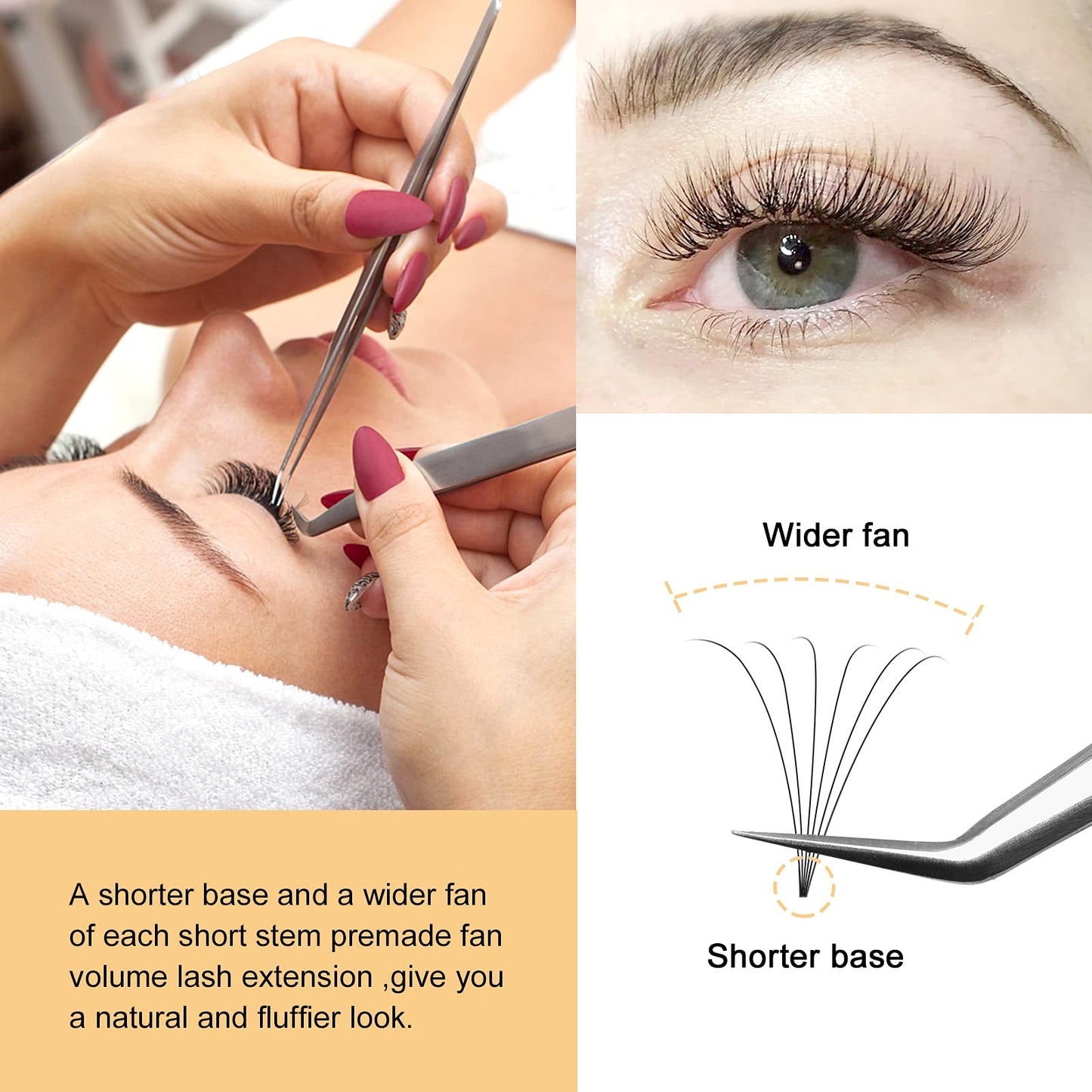 QUEWEL Volume Lash Extensions 6D 0.07mm C Curl 13mm Short Stem Premade Fans Soft|Optinal 3D|4D|5D|6D|7D|8D 0.07/0.10mm C/D 8-20m