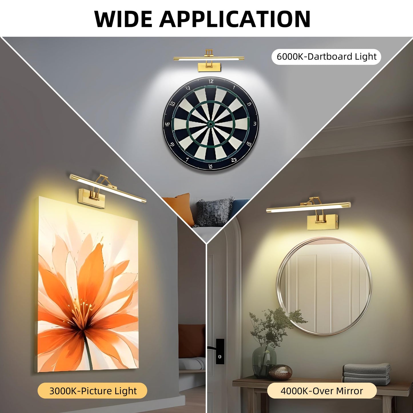16 Picture Lights For Wall Battery Operated Wireless Picture Light With Remote Rechargeable Wall Light 3000K/4000K/6000K Dimmable Art Lighting For discomfort-reducingtings Frame Gallery Dartboard Light Brass