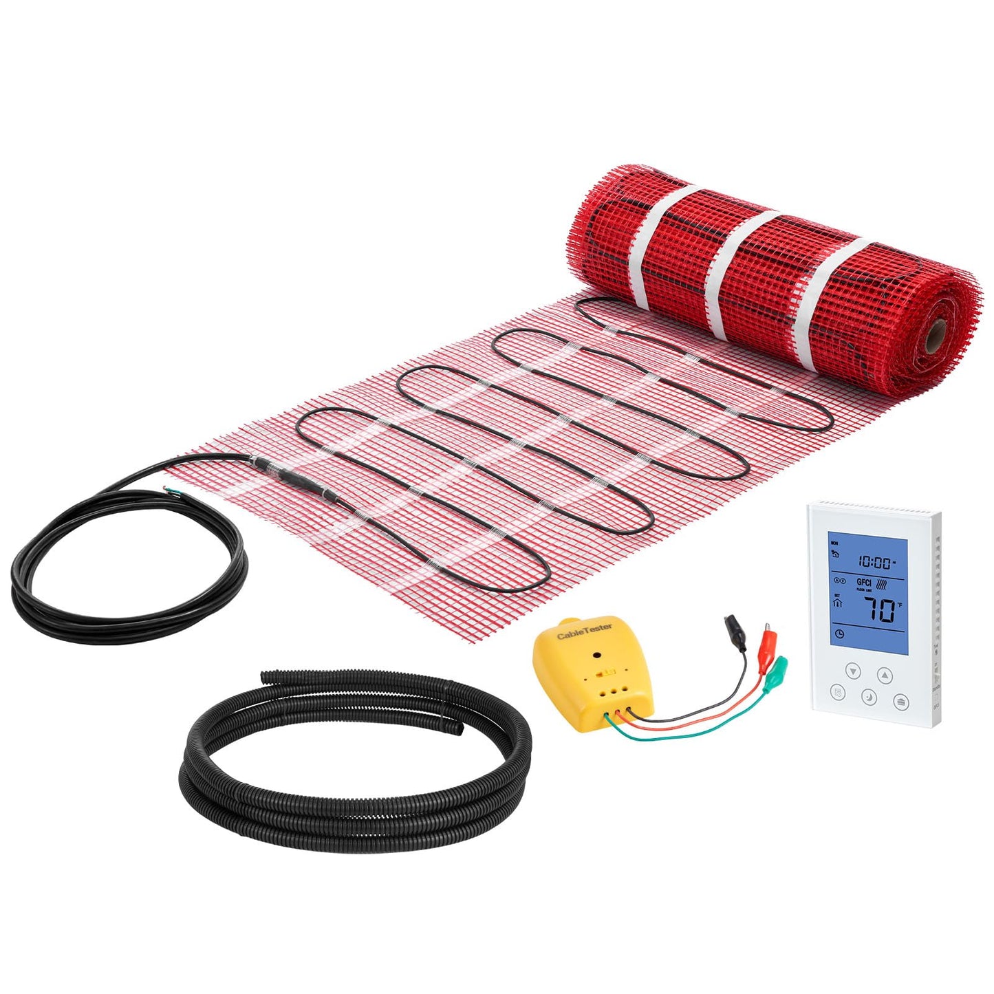 VEVOR 90 sqft Self-Adhesive Mesh Floor Heating Mat System, 120V Electric Radiant Heated Floor System, with Smart Control Thermos
