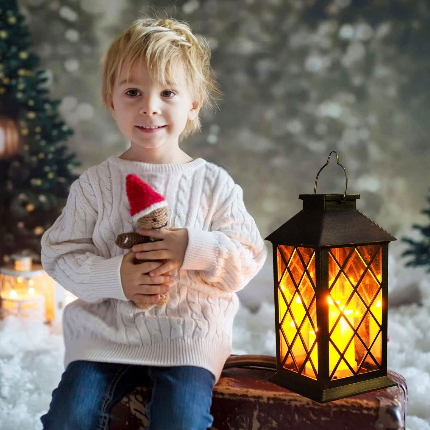 Solar Outdoor Lantern Garden Hanging Waterproof Lanterns Pvc Upgrade 3 Led Flickering Flameless Candle Decorative Lights For Garden (Grid Candle)