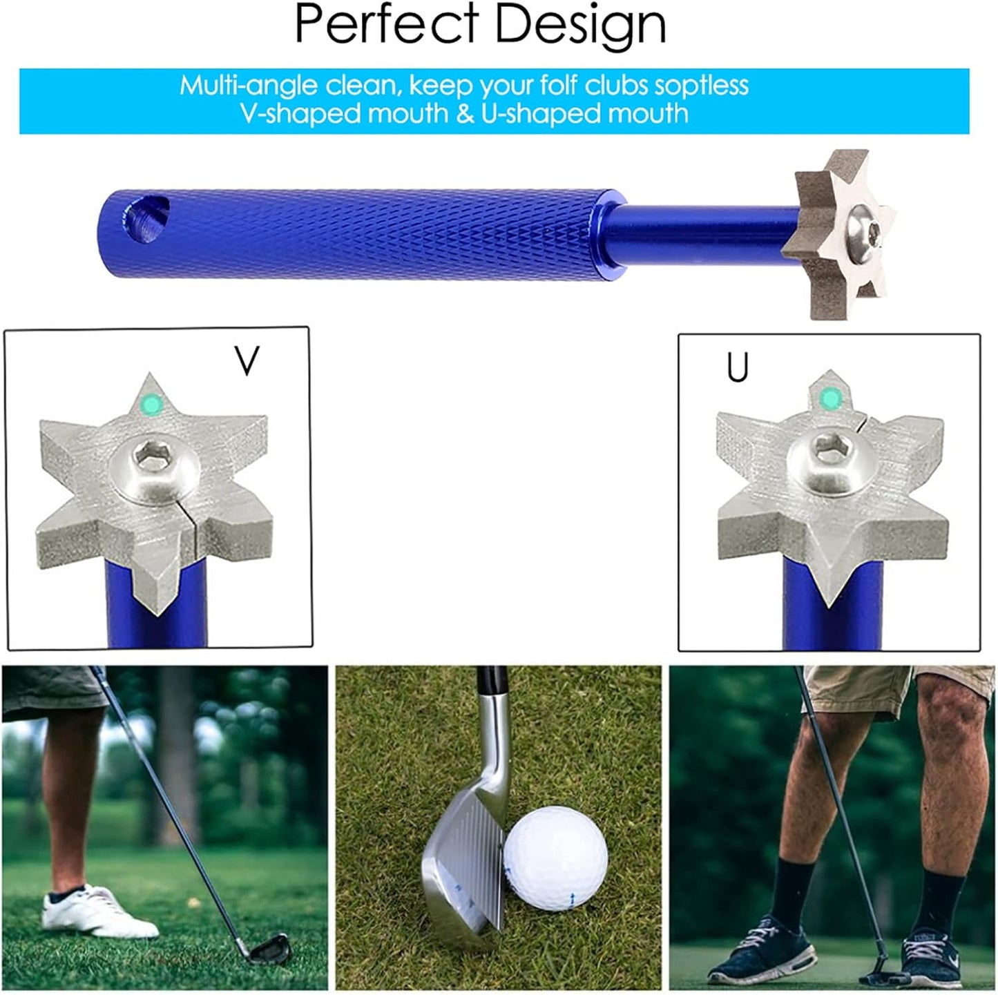 VIPMOON Golf Club Groove Sharpener Tool, Golf Brush and Groove Cleaner with Retractable Zip-line Aluminum Carabiner, Groove Sharpener Golf for Wedge & Irons, U & V-Grooves, Golf Accessories for Men
