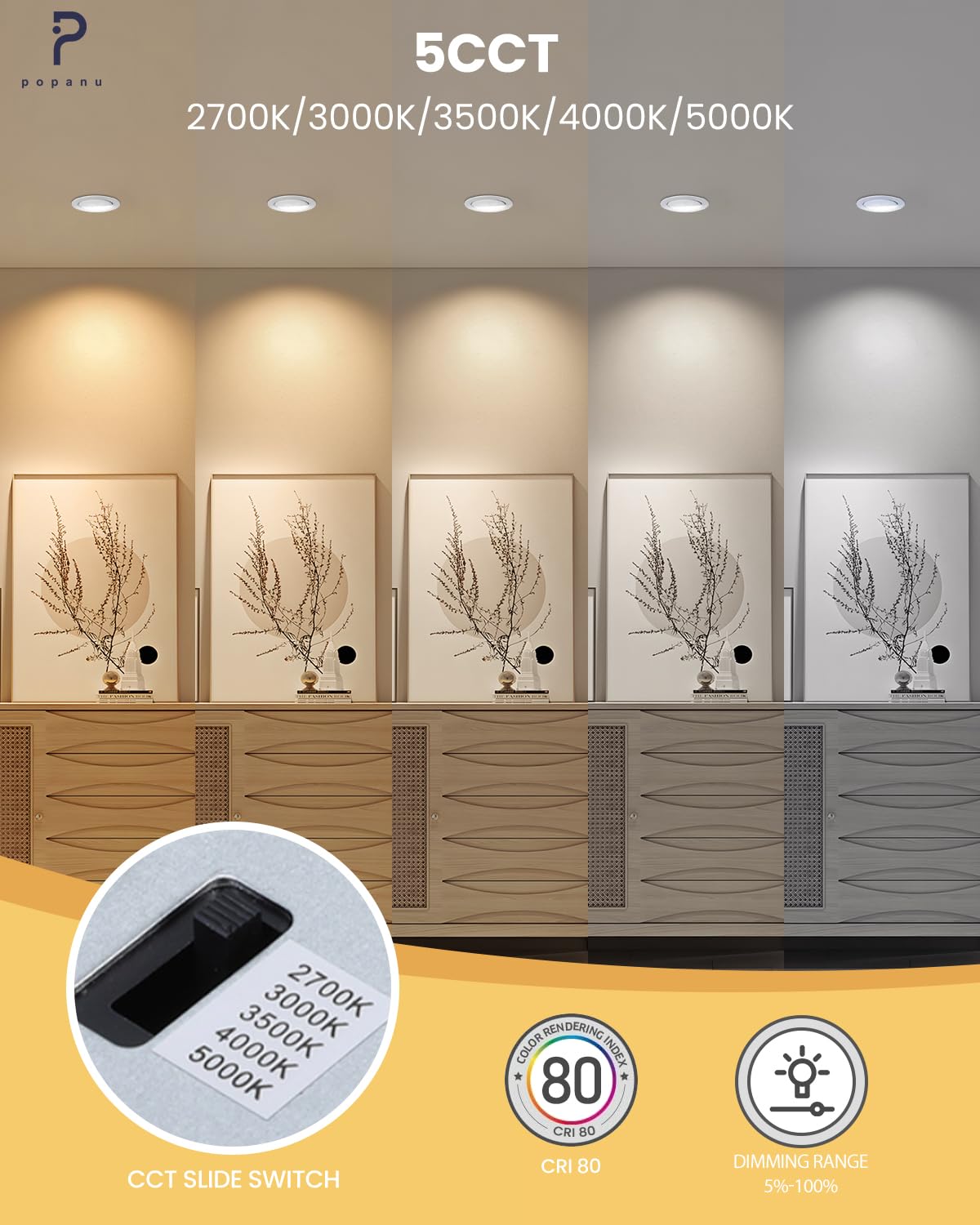 Popanu 4 Inch Led Recessed Light - 9W Gold Gimbal Recessed Lighting Canless Soffit Swivel Eyeball 90 Tilt Wafer Slope Ceiling Adjustable Spotlight Dimmable For Accent Lighting Gold 6 Pack