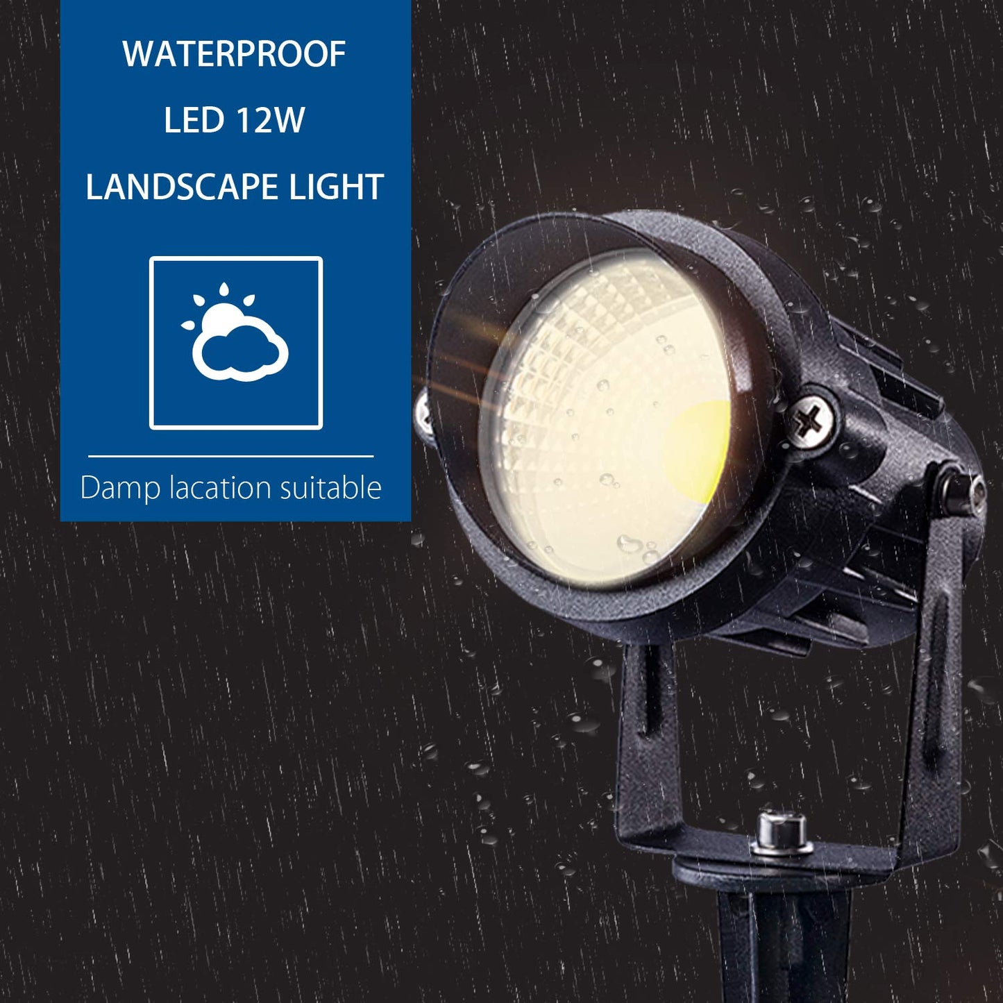 SUNVIE LED Landscape Lighting 12W Waterproof Garden Spotlights, Aluminum, Warm White, Model IT-OUU-15-27, 2 Packs