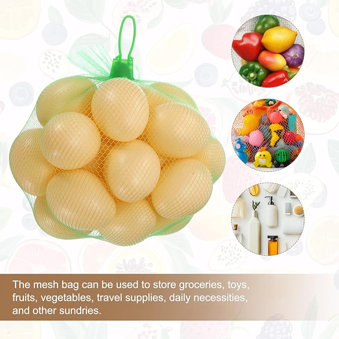 uxcell 100Pcs Reusable Produce Mesh Bags, 30cm Mesh Nylon Netting with Loop-Style Closures, Stretchable Egg Hatching Bags for Fruit Vegetable Storage, Green