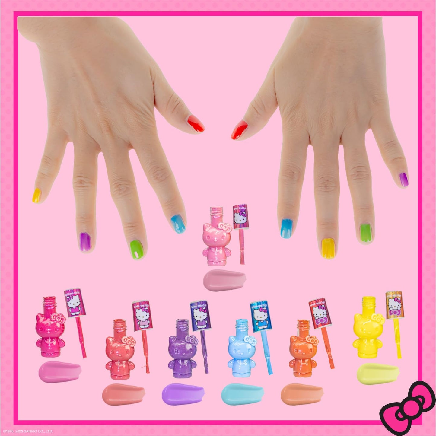 Hello Kitty Non-Toxic Peel-Off Water-Based Safe Quick Dry Nail Polish Set for Girl Kids Ages 3+, Perfect for Birthday Gift Parti