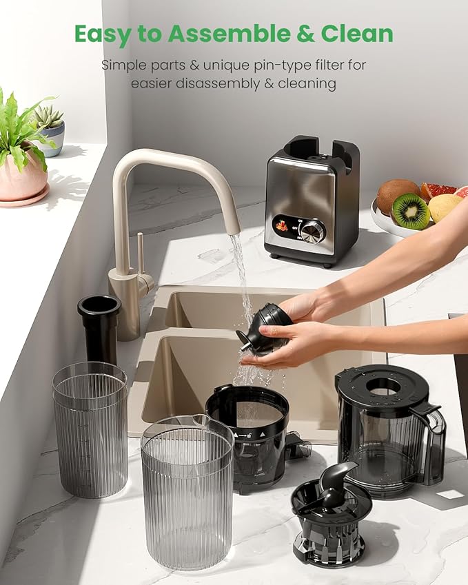 Kismile Cold Press Juicer, Slow Masticating Juicer Machines Vegetable and Fruit, Electric Juicers Juice Maker with Reverse Function, Stainless Steel Juicer Easy to Clean, 4.35" Wide Feed Chute