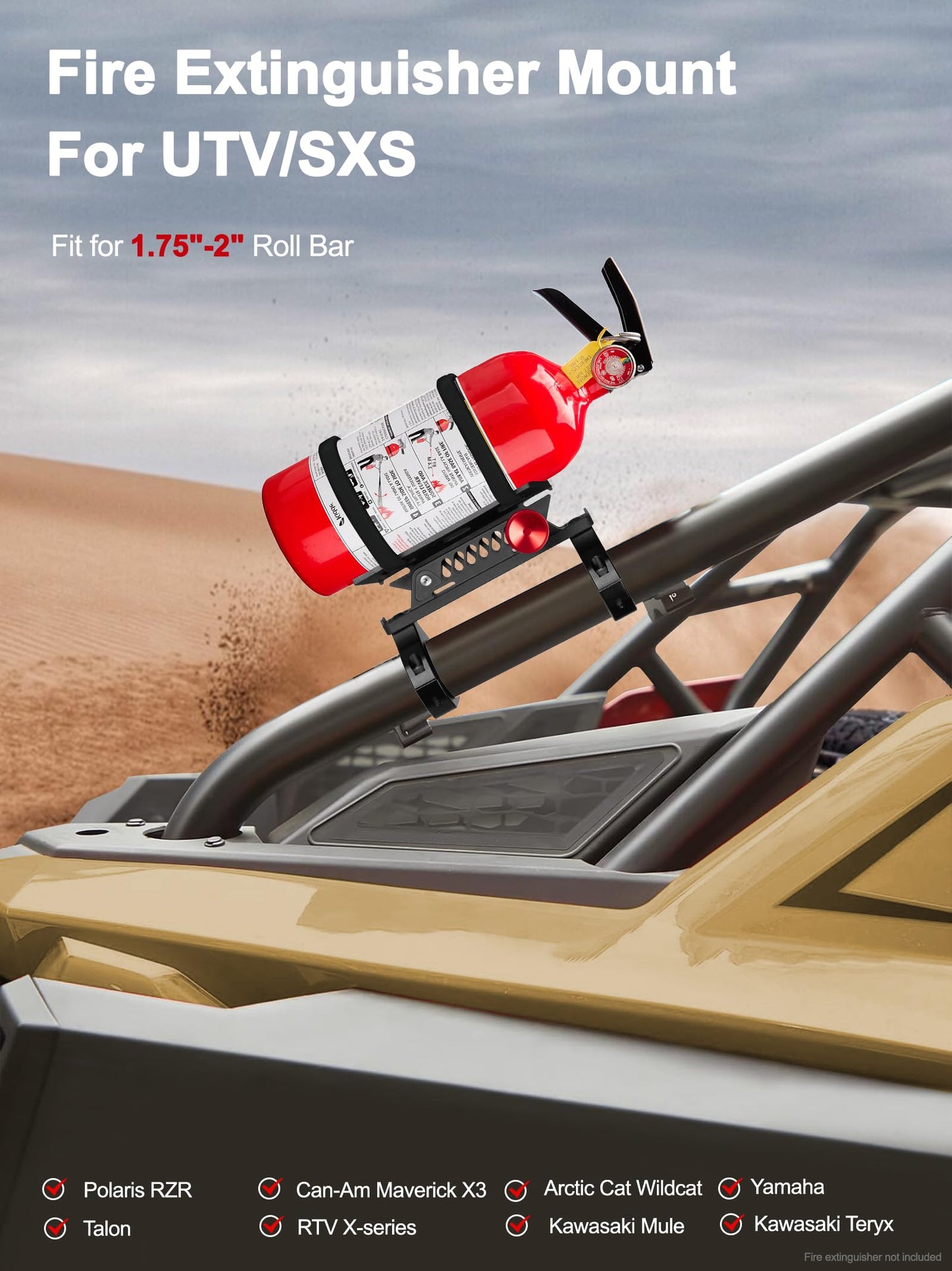 ZIDIYORUO 2PCS UTV Fire Extinguisher Mount Kits, Quick Release Roll Bar Fire Extinguisher Holder Fit for 1.75"-2" Roll Cage, Compatible with Polaris RZR/ Maverick Can Am X3/Kawasaki/Talon Pioneer
