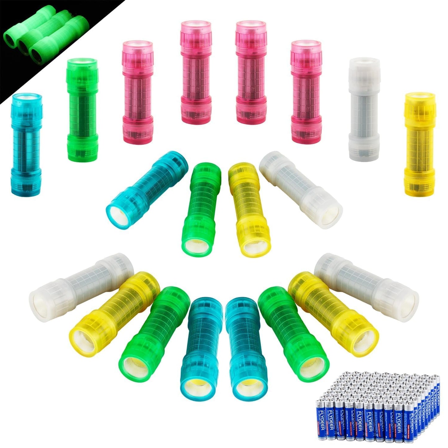 KunHe 20 Pack Glow in Dark Flashlights Small Mini Flashlight for Kids Bulk flashlights with Batteries Christmas Gifts Stocking S