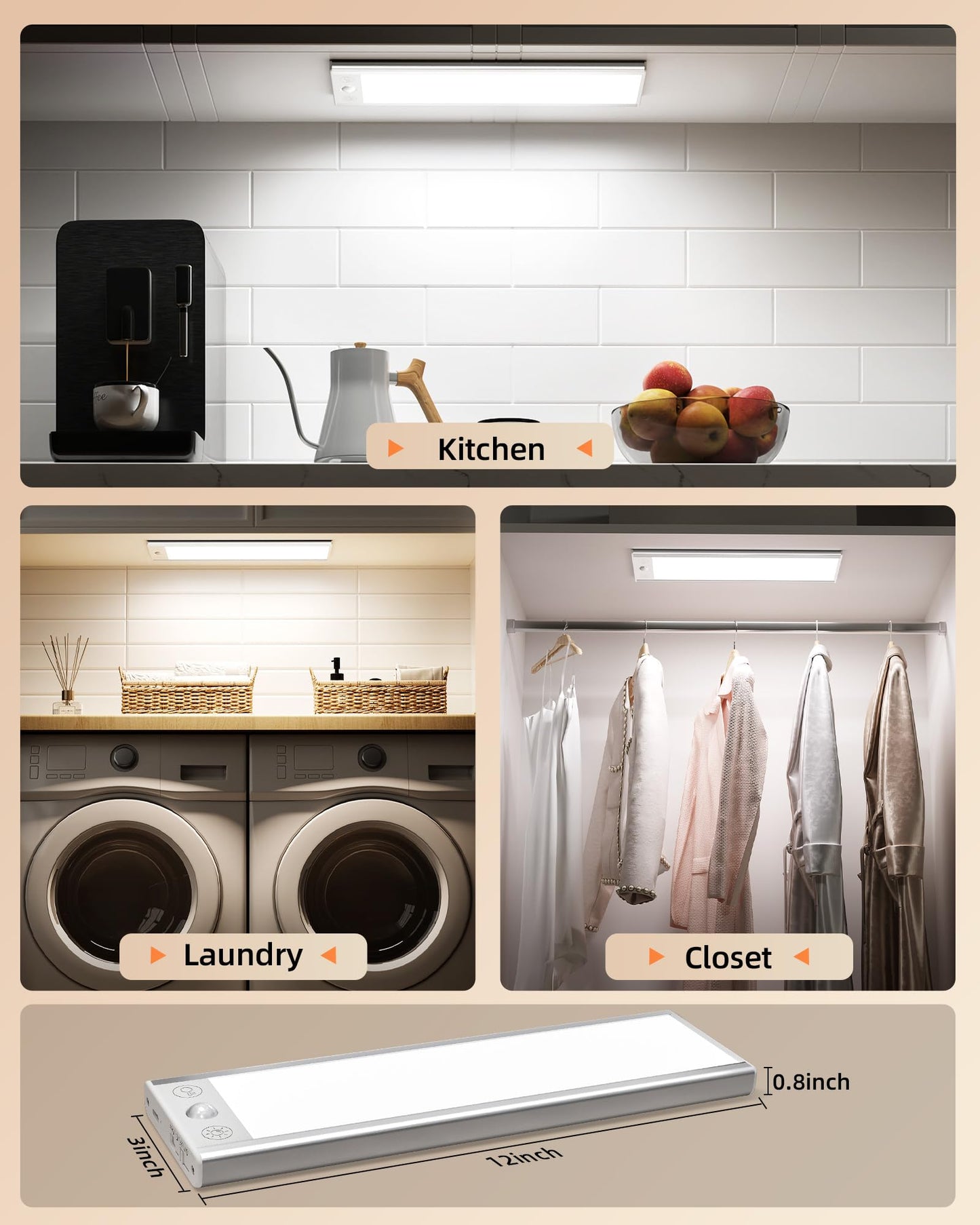 Ezvalo 5000Mah Under Cabinet Lighting 220Lm Motion Sensor Light Indoor Rechargeable Magnetic Under Counter Lights 3 Inch Wide Panel Dimmable Closet Light For Pantry Wardrobe Hallway Kitchen Etc.