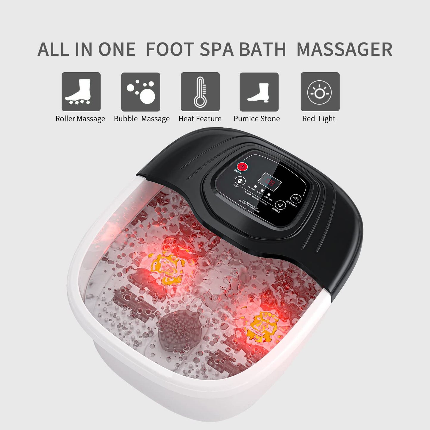 RIGHTMELL Foot Spa Massager with Heat, Bubbles & Vibration, Medium, Black/White, Model FT001