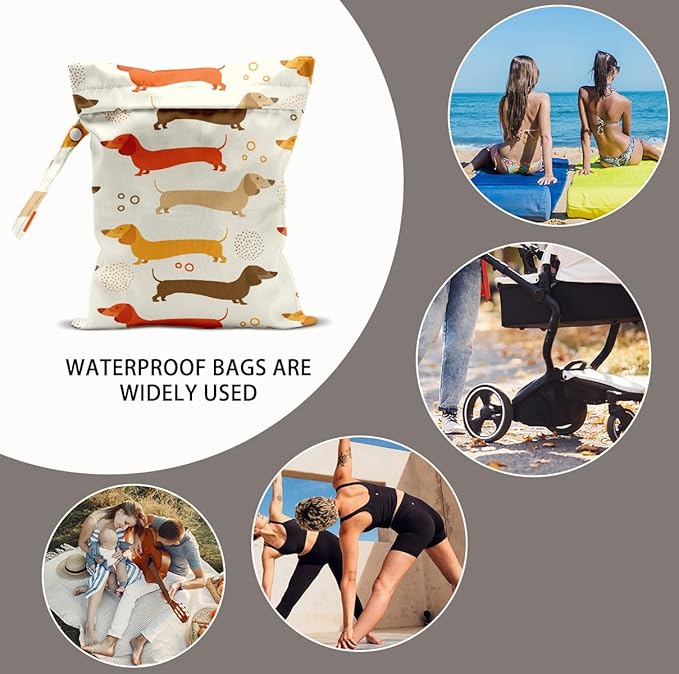 2Pcs Dog Print Wet Bags, Gifts for Dog Lovers Wet Dry Bag Reusable Zipper Pouch for Swimsuit, Diapers, Beach, Dirty Yoga Gym Clothes, Toiletries, Waterproof Birthday Christmas Gifts