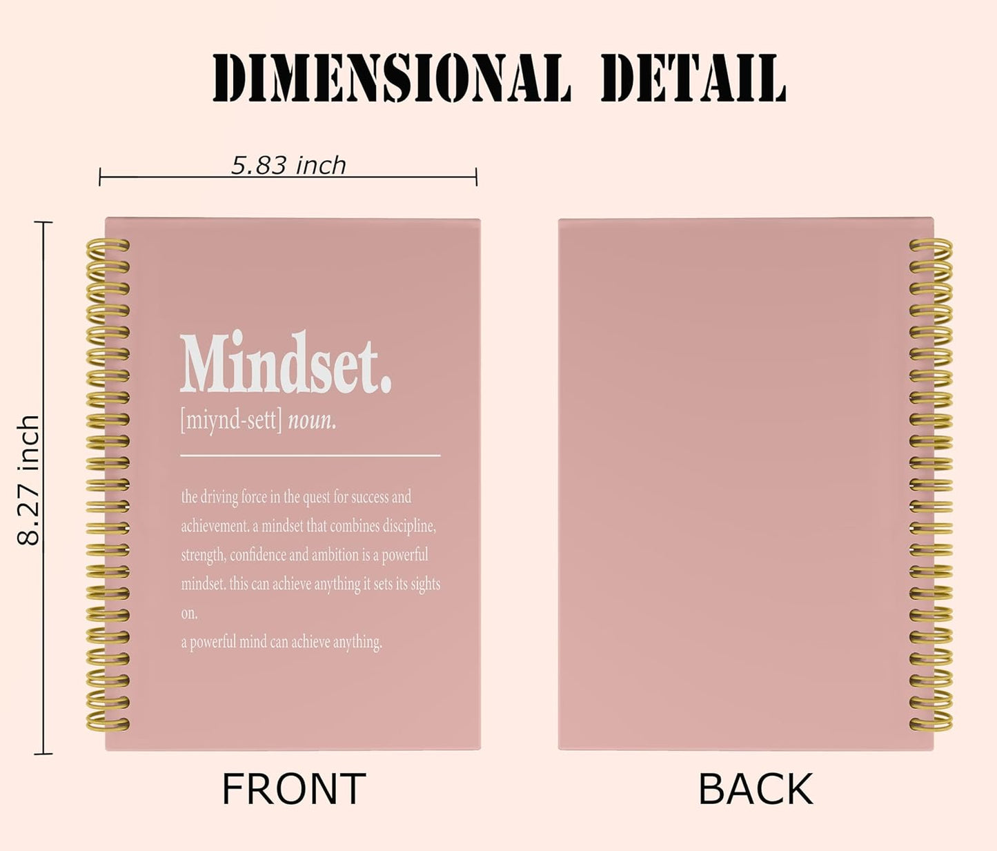 Knibeo Mindset Inspirational Notebooks Journal - Notebooks for School, 5.5×8.3 Inch Inspirational Spiral Bound Notebook with 164 Pages, College School Supplies(Pink)