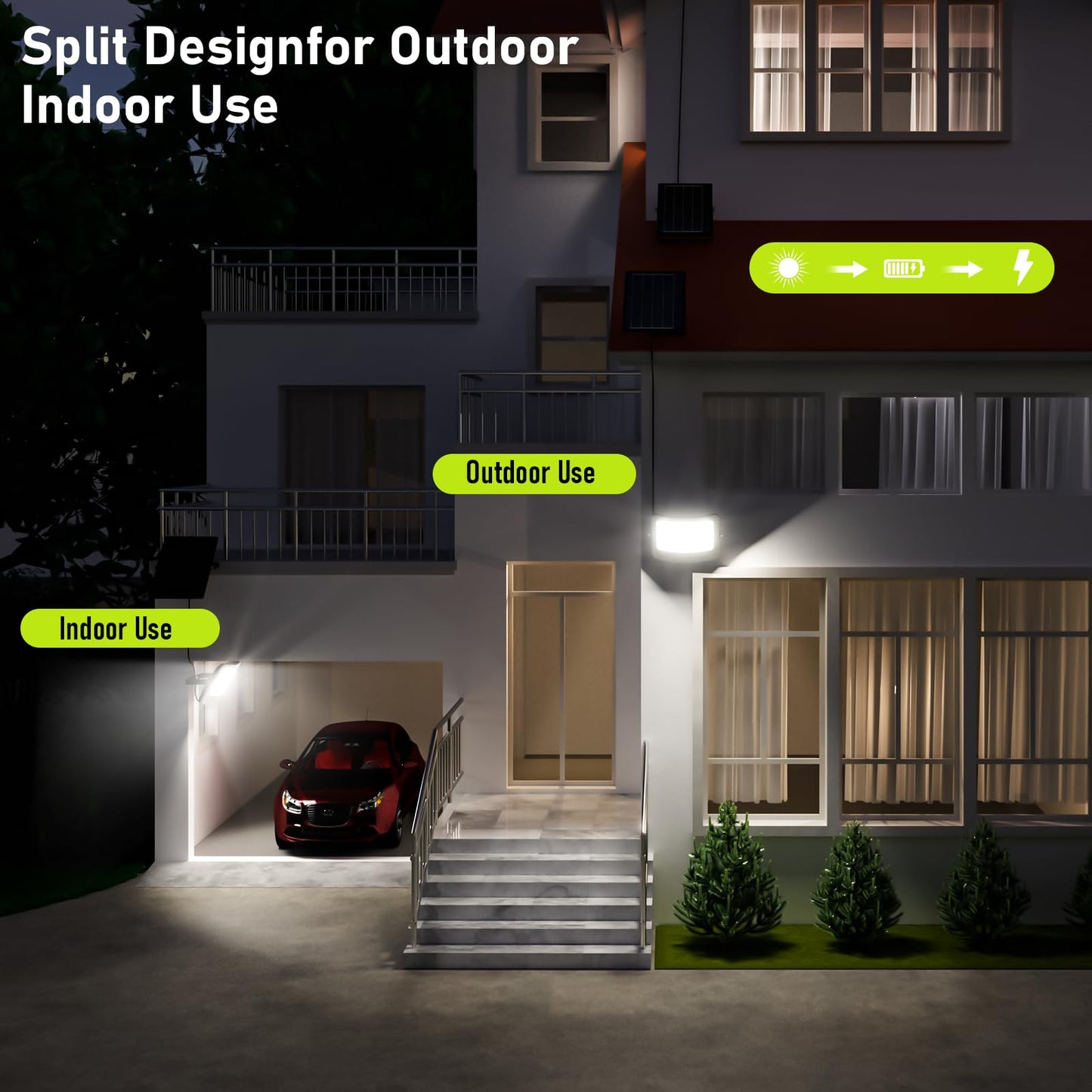 2000W Solar Flood Lights Outdoor Solar Powered Outside Street Light Dusk To Dawn Waterproof Security Commercial Lighting With 16.4Ft Cables And Motion Sensor For Yard Garage Swimming Pool Pathway