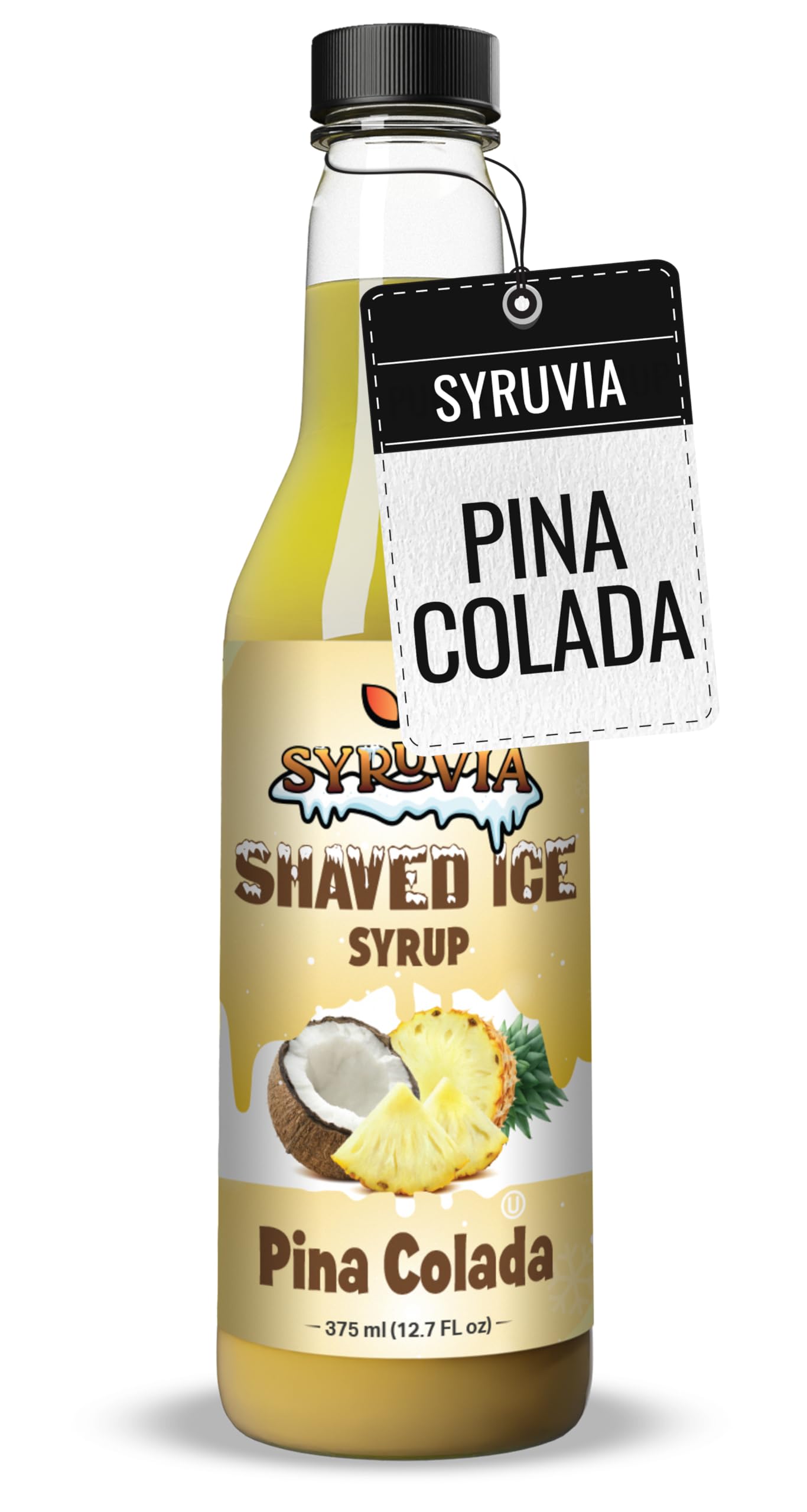 Syruvia Snow Cone Syrup 12.7oz - Pina Colada Syrup For Shaved Ice Snow Cones Slushies Italian Soda Popsicles. Kosher Dairy-Free.